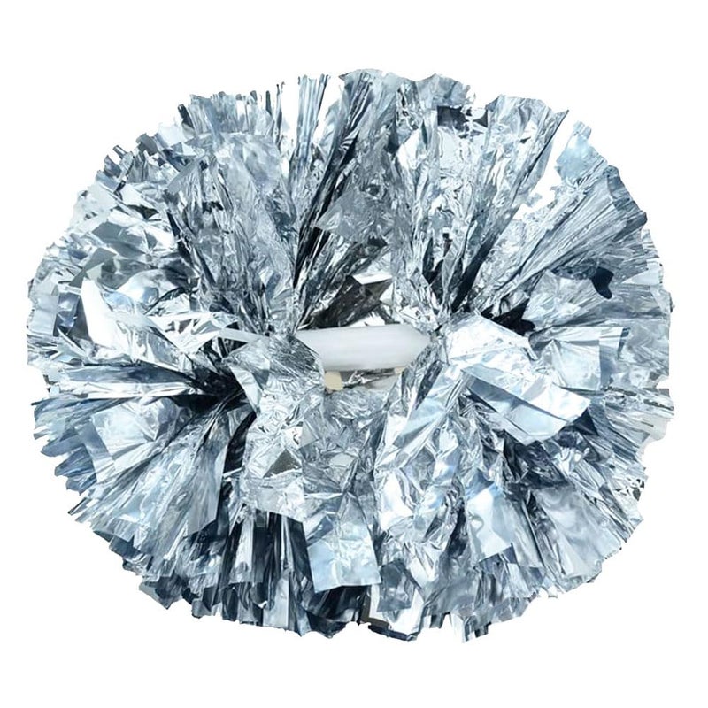 Hooshing 2PCS Silver Pom Poms Cheerleading with Baton Handle for Team Spirit School Sports Dance Cheering - Image 1